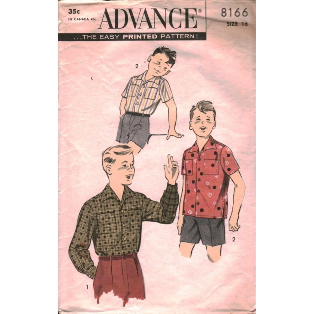 Vintage‎ Advance 8166 Boys Sports Shirt Sewing Pattern Size 16 Chest 34 Retro